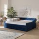Shona Modern Velvet Upholstered Trundle Daybed, Navy, Queen Size