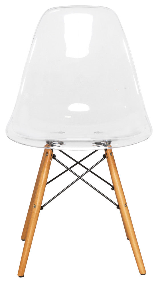 Dover Molded Dinin Side Chair, Wood Dowel Eiffel Base, Clear