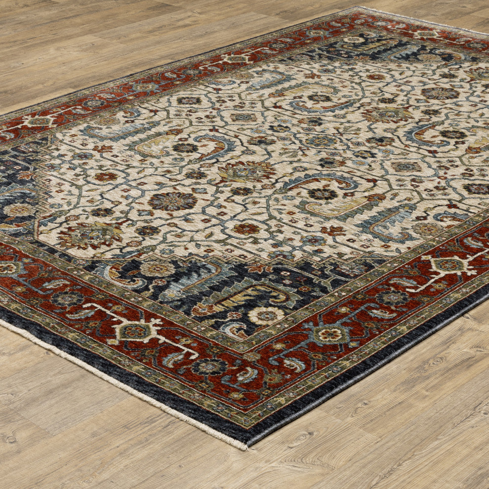 Augustus Center Medallion Ivory/ Red Indoor Area Rug, Ivory, 5'3"x7'6"