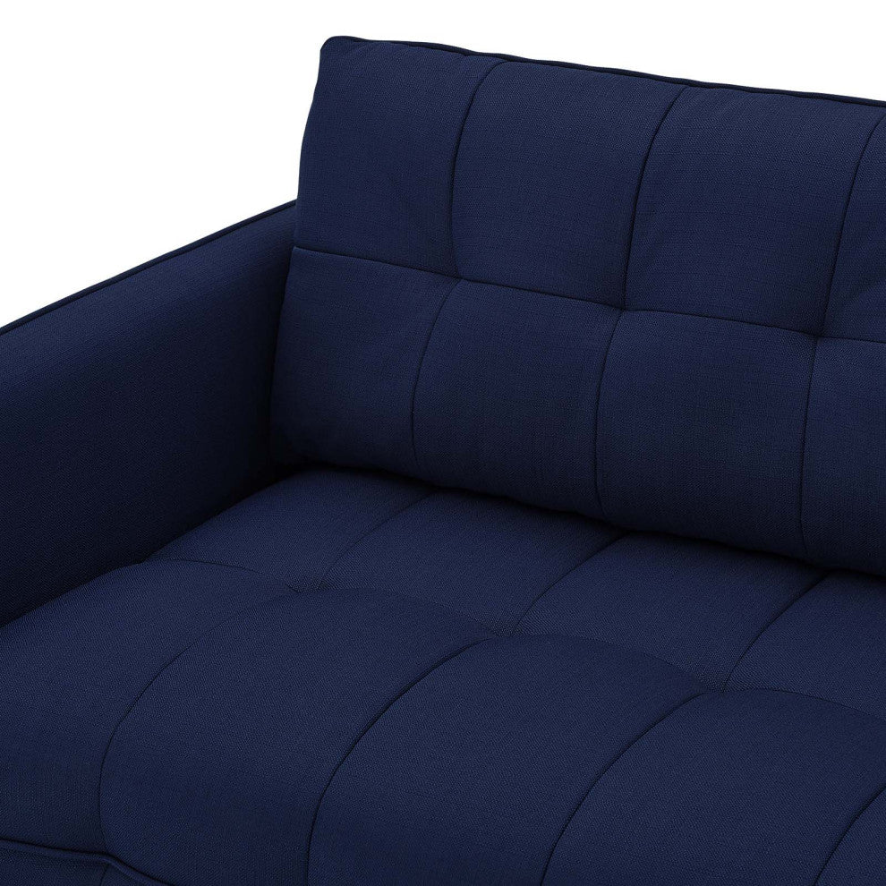 Tufted Sofa, Fabric, Dark Blue, Modern, Living Lounge Hotel Lobby Hospitality