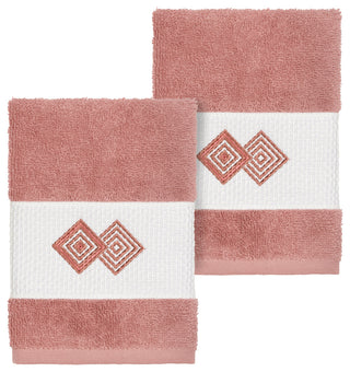 Linum Home Textiles Noah Embellished, Tea Rose, Washcloth, 2-Piece Set
