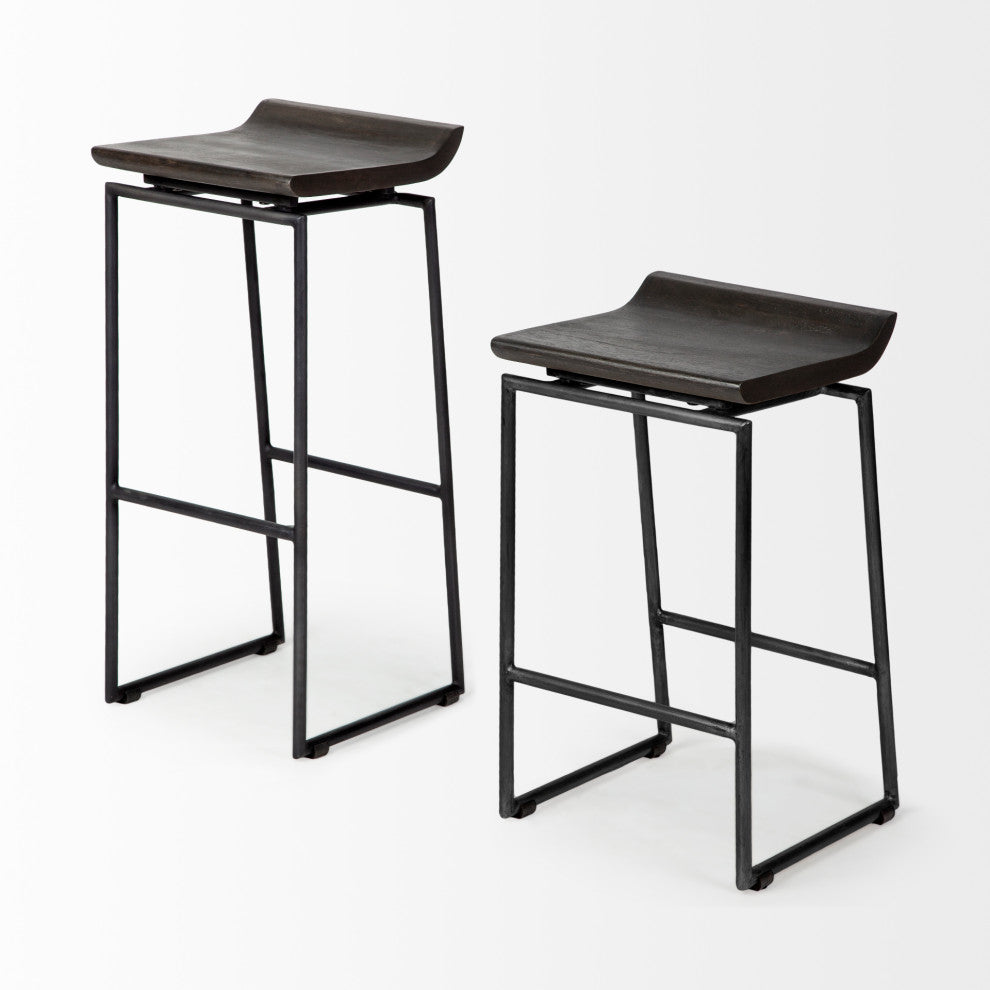 Givens Black Solid Wood Seat with Black Metal Frame Bar Stool