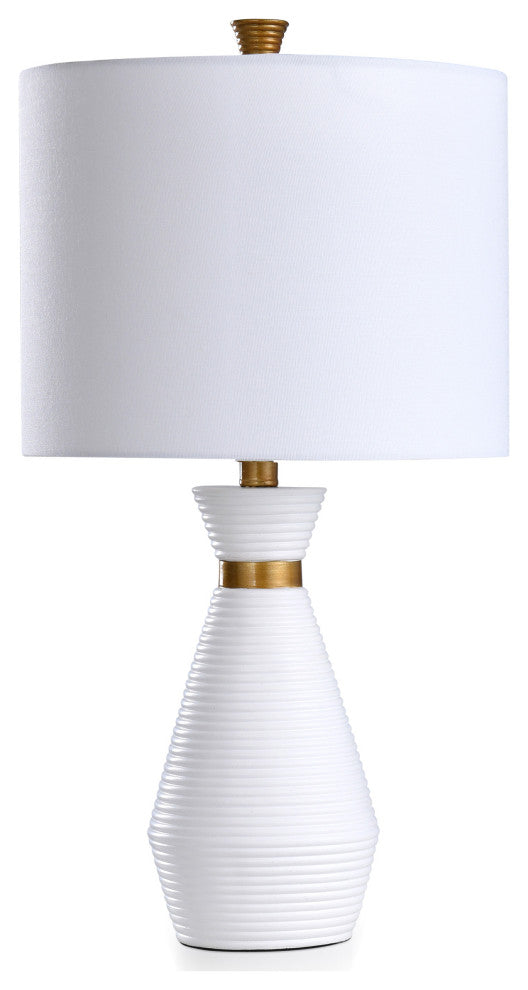 Gemma - Washboard Round Column Resin Table Lamp - Gloss White, Gold