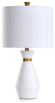 Gemma - Washboard Round Column Resin Table Lamp - Gloss White, Gold