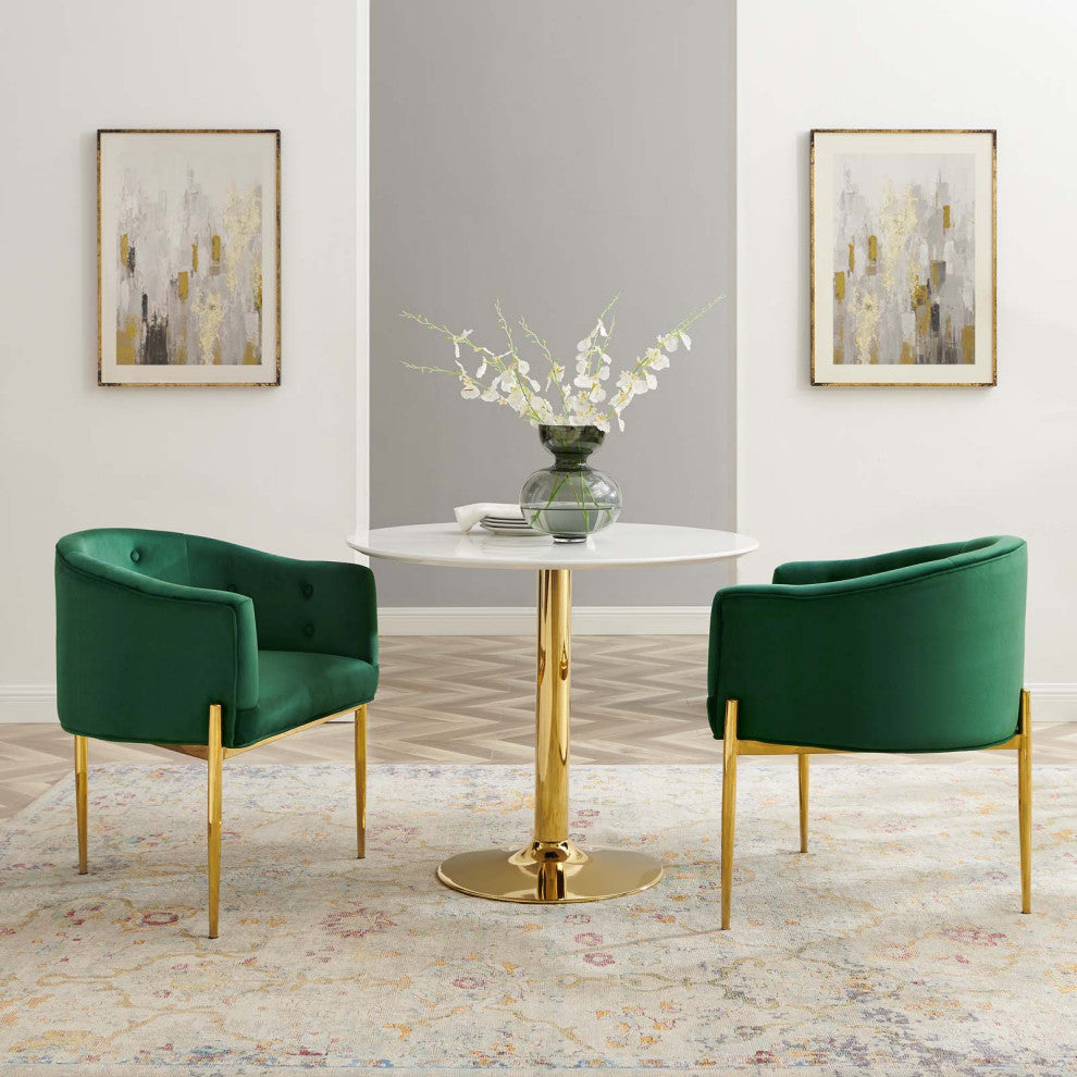 Tufted Accent Chair, Set of 2, Velvet, Metal, Green, Modern, Lounge Hospitality