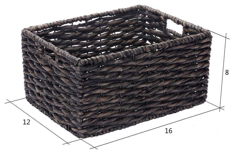 Villacera Rectangle Twisted Wicker Baskets Water Hyacinth Nesting Set Black