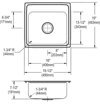 LR19192 Lustertone Classic Stainless Steel 19-1/2" x 19" Drop-in Sink