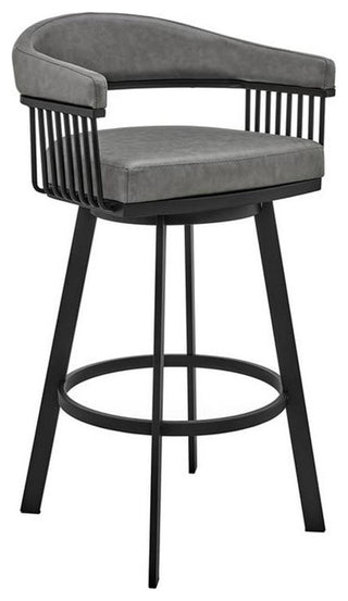 Armen Living Bronson 26" Faux Leather Swivel Counter Stool in Gray/Matte Black