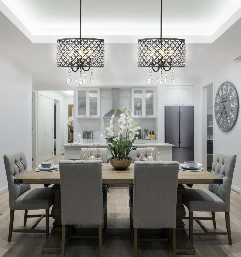 Gigi Metal and Crystal Adjustable LED Drop Pendant, Black and Clear, 13