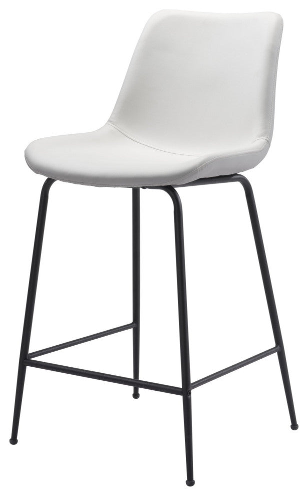 Counter Stool Chair, Faux Vinyl Leather, Steel, White, Black, Mid Century Cafe