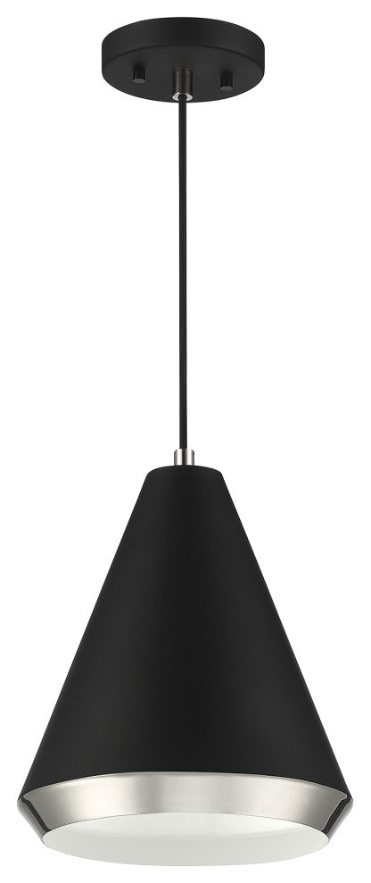 1-Light Pendant, Matte Black With Natural Brass, Matte Black With Polished Nic