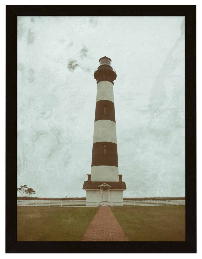 Aged Bodie Lighthouse Landscape Framed Photo Paper Wall Art Prints, Black, 11" X 14"