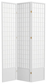 7' Tall Window Pane Shoji Screen, White, 3 Panels