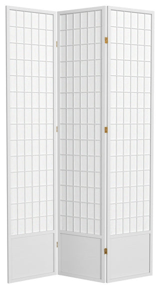 7' Tall Window Pane Shoji Screen, White, 3 Panels