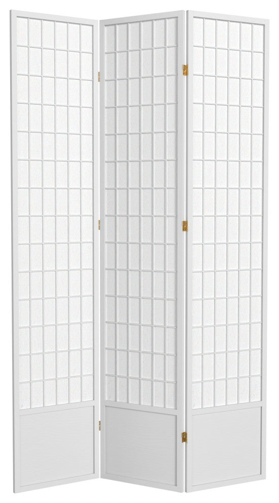 7' Tall Window Pane Shoji Screen, White, 3 Panels