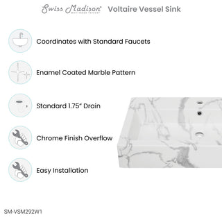 Voltaire Wide Rectangle Vessel Sink, White Marble