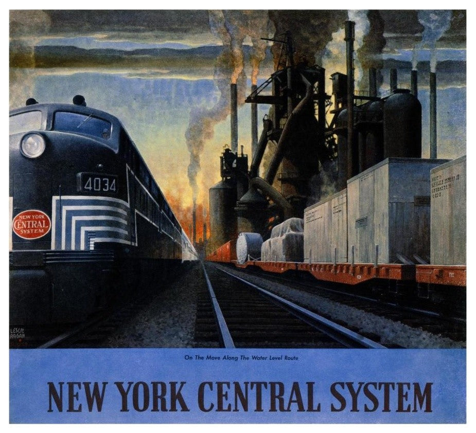 "New York Central System / Along the Water Level Route" Paper Art, 18"x17"