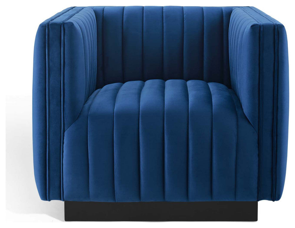 Tufted Armchair Accent Chair, Velvet, Blue Navy, Modern, Lounge Hospitality