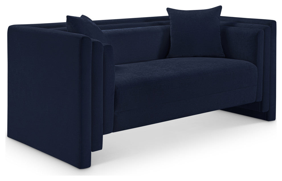 Everett Upholstered Loveseat, Navy, Chenille Fabric