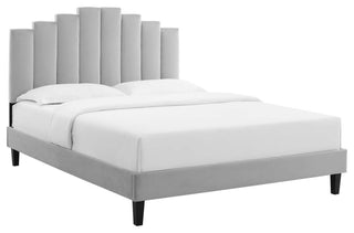 Elise Full Performance Velvet Platform Bed Light Gray