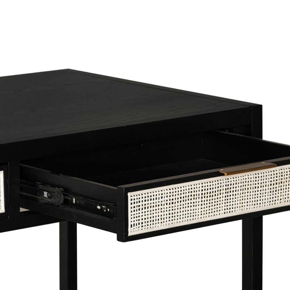 Rattan Desk, Black; Beige
