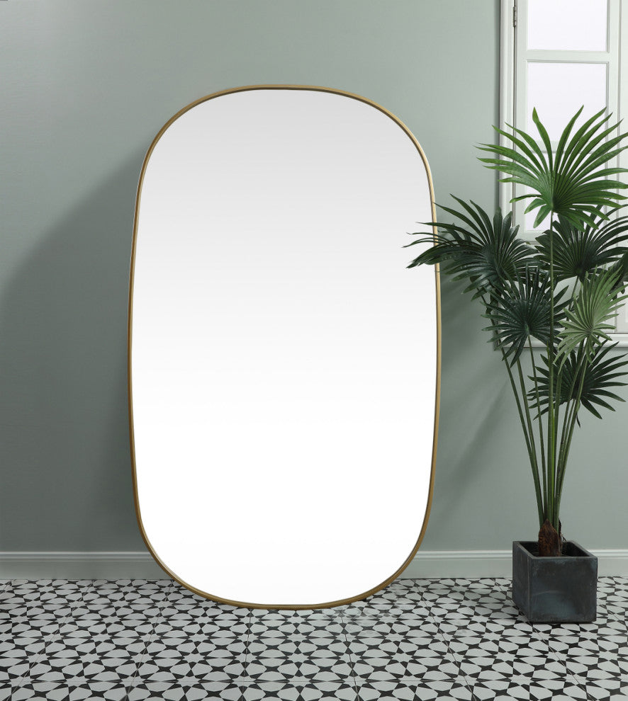 Home Living Metal Frame Oval Mirror 36x60 Inch, Brass