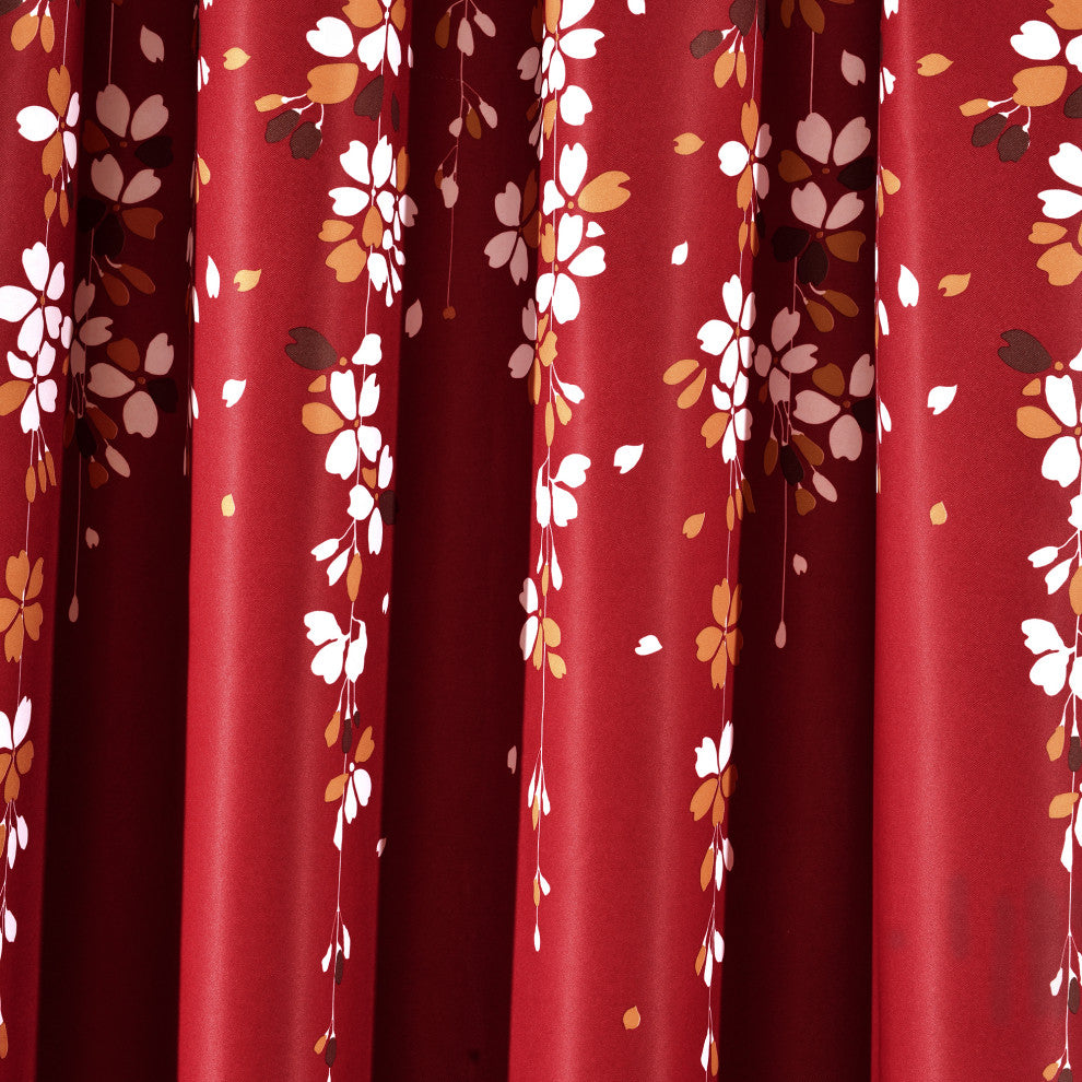 Weeping Flowers Room Darkening Window Panel, Set of 2, Red