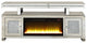 Benzara BM262195 Mirrored TV Stand With LED Fireplace and Remote, Silver