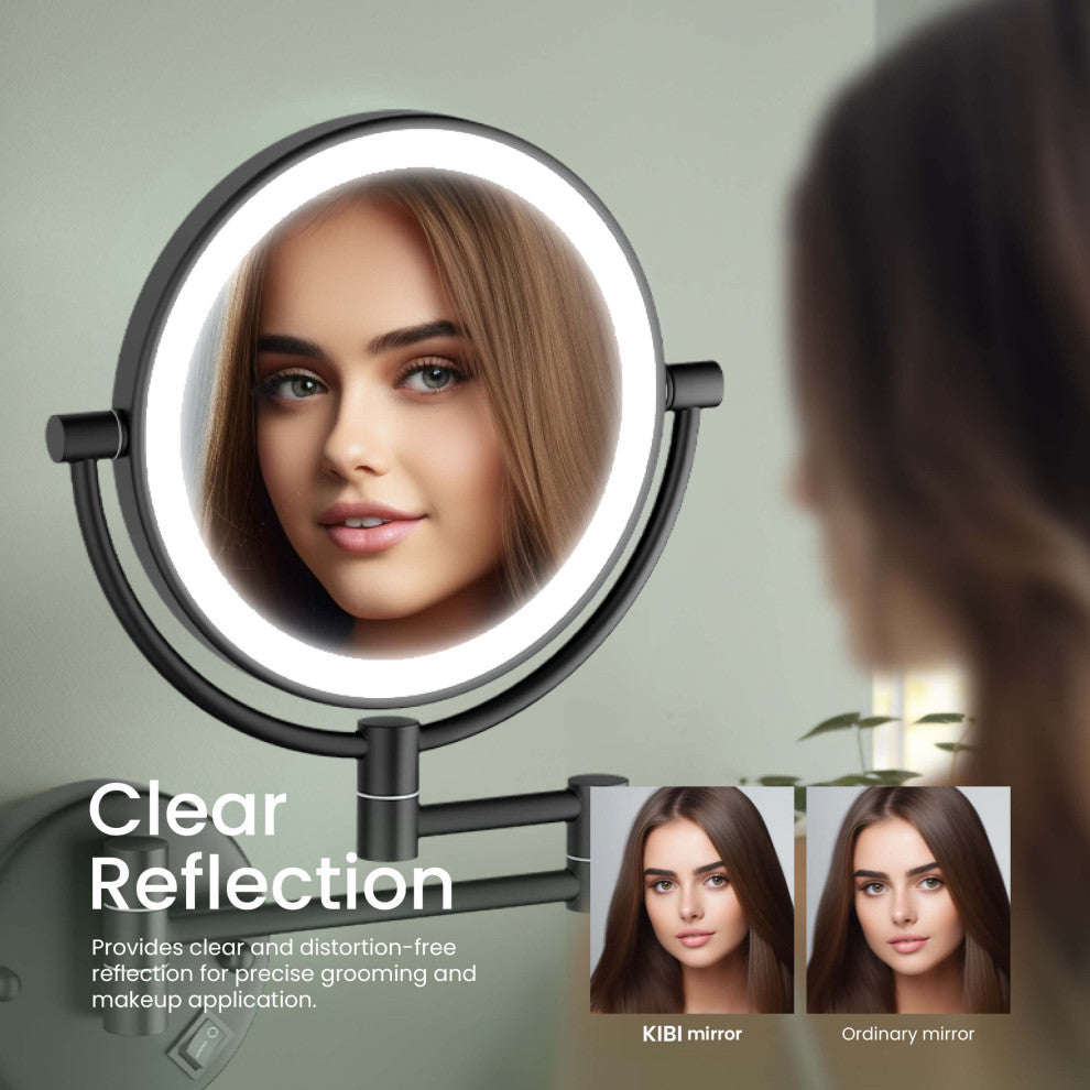 Circular LED Wall Mount Magnifying Make Up Mirror, Matte Black