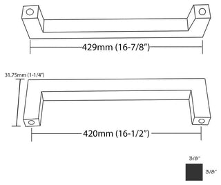 Matte Black Handle Pull 16-1/2" (420mm) Hole Centers, 16-7/8" Overall Length