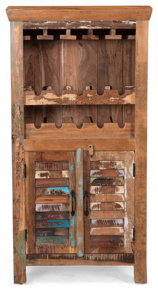 Sandy Boho Handcrafted Wooden Bar Cabinet