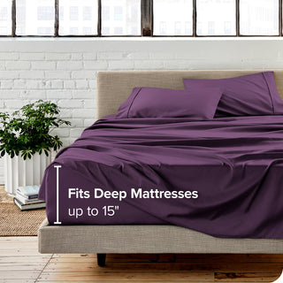 Bare Home 1800 Microfiber Sheet Set, Plum, Queen