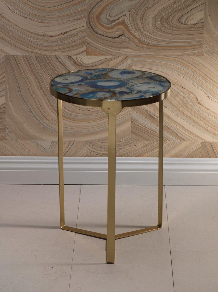 "La Sardaigne" 20" Tall Brass Side Table / End Table, Blue Agate