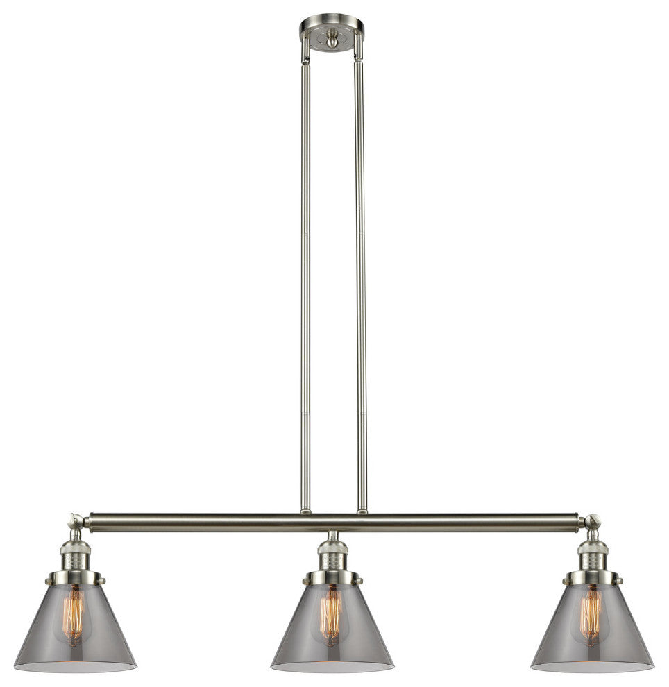 Large Cone 3-Light Island Light, Smoked Glass, Satin Brush Nickel