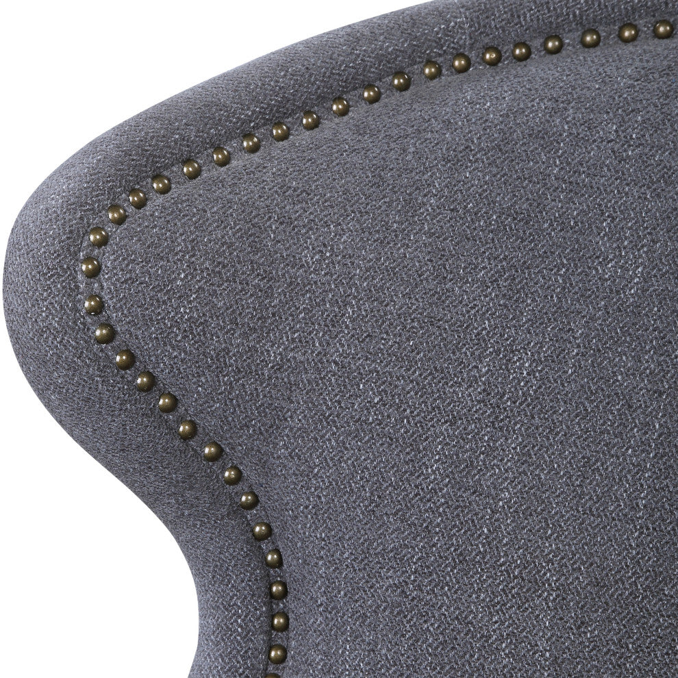 Modern Charcoal Gray Wing Back Accent Chair Swivel Mid Century Plush Herringbone