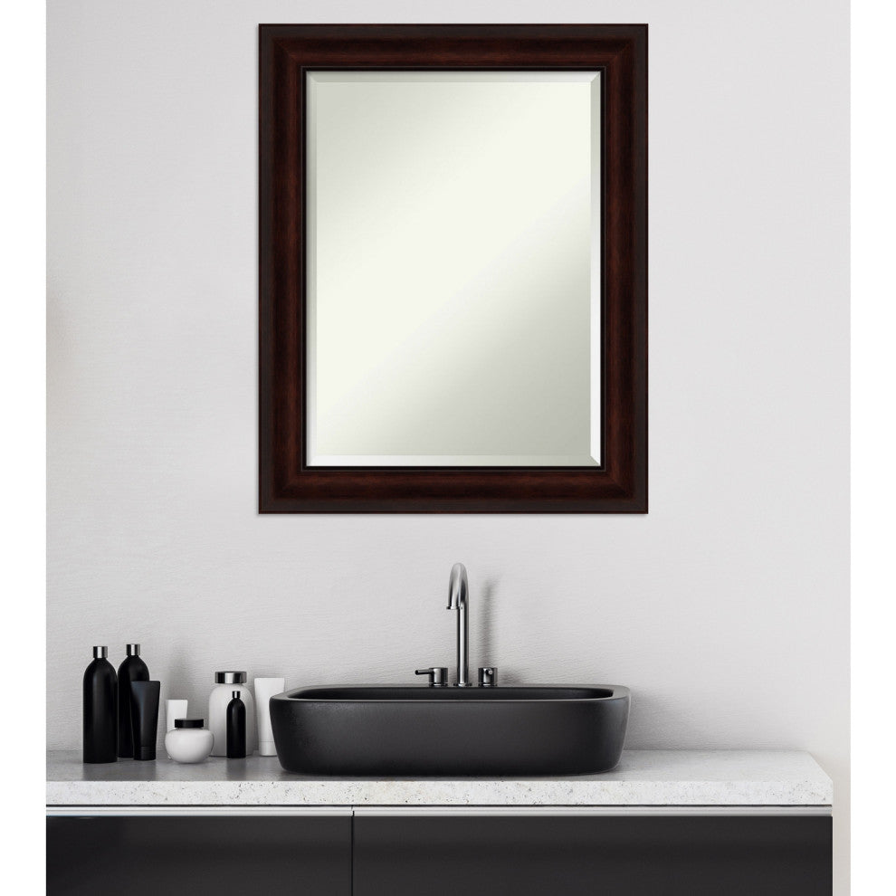 Coffee Bean Brown Beveled Bathroom Wall Mirror - 23 x 29 in.
