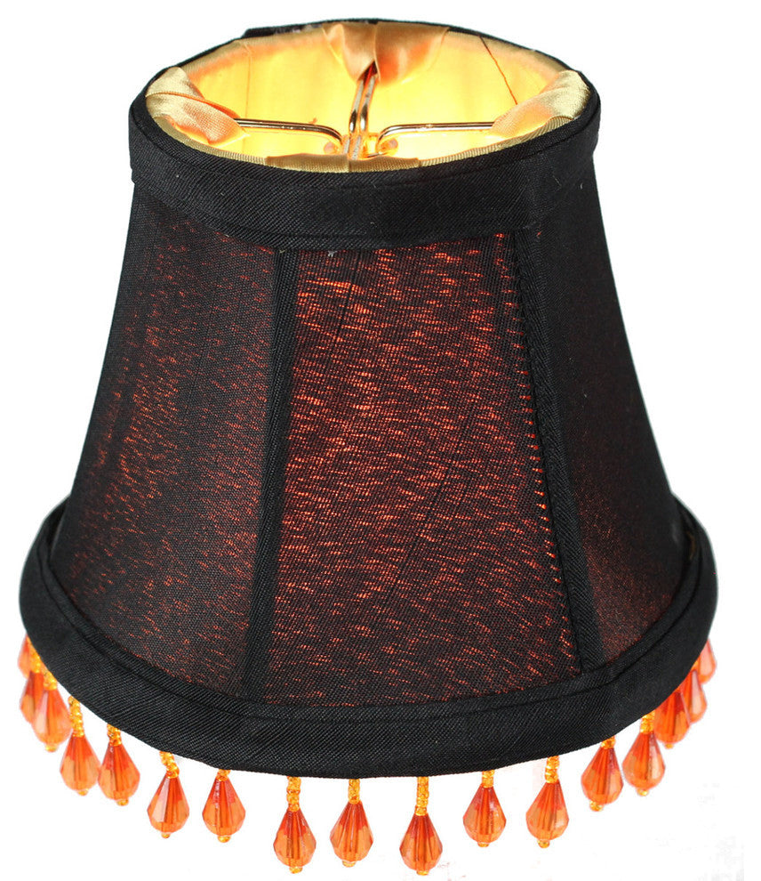 Candelabra Stretch With Gold Liner, Amber Beads Premium Lampshade 3"x5"x4"