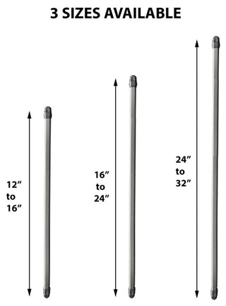 Bundle 2 Cafe Curtain Rods and 4 Self Adhesive Hooks, Chrome, 12" to 16"