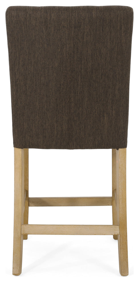 Dellroy Contemporary Fabric Button Tufted 26" Counter Stools, Set of 2, Brown/Weathered Brown