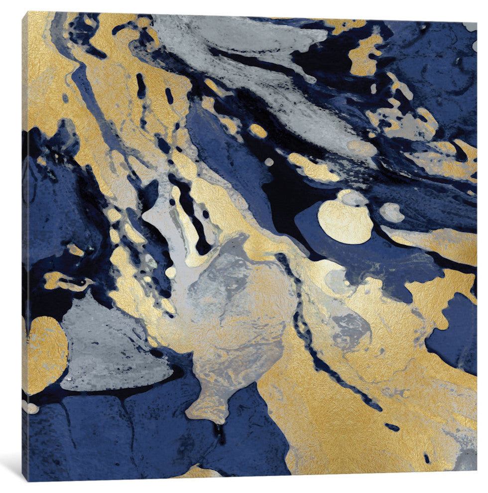 "Marbleized In Gold And Blue I" by Danielle Carson, Canvas Print, 37"x37"