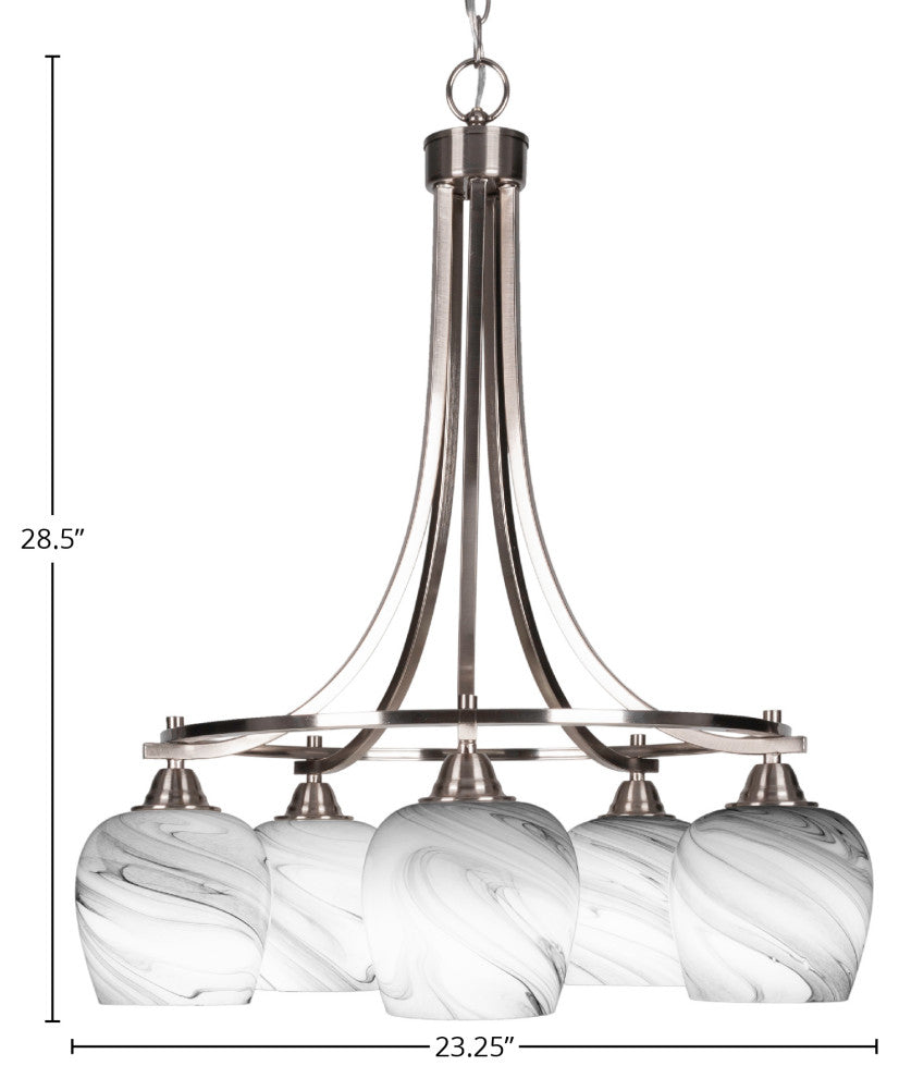 Paramount 5-Light Chandelier, Brushed Nickel, 6" Onyx Swirl Glass