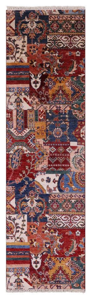 Geometric Super Kazak Hand Knotted Runner Rug 2' 7" X 9' 3" Q10216