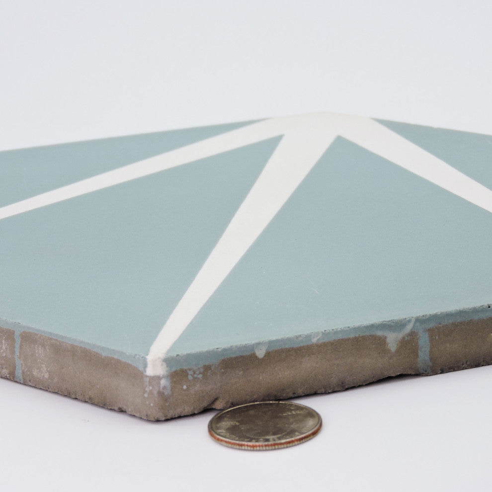 8"x9" Menara Handmade Cement Tiles, Set of 12, Green/White