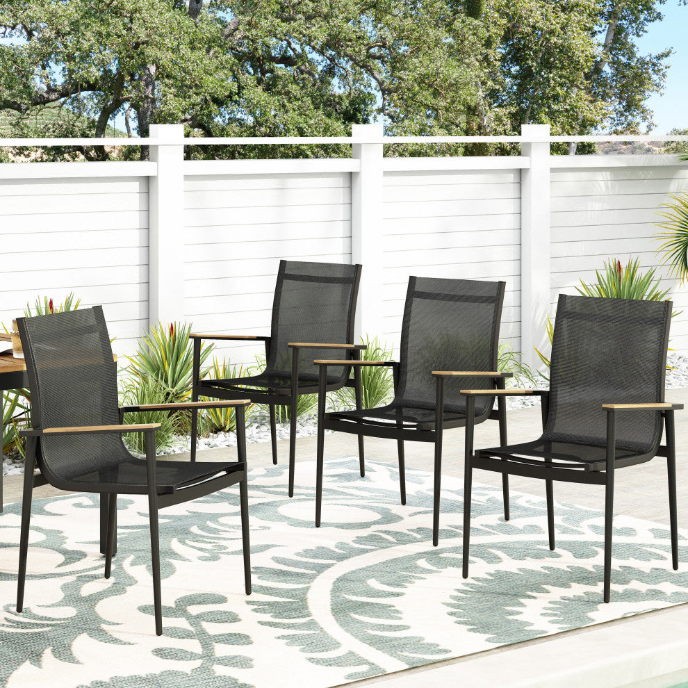 Shane Outdoor Mesh and Aluminum Dining Chairs, Set of 4