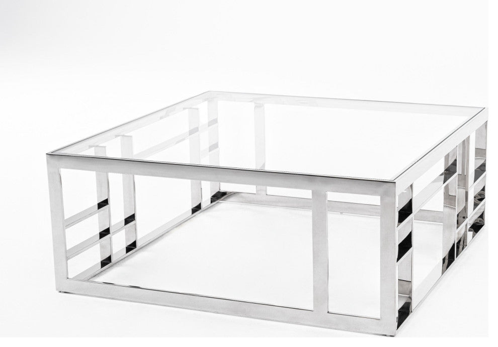 Modrest Stephen Modern Glass and Stainless Steel Square Coffee Table
