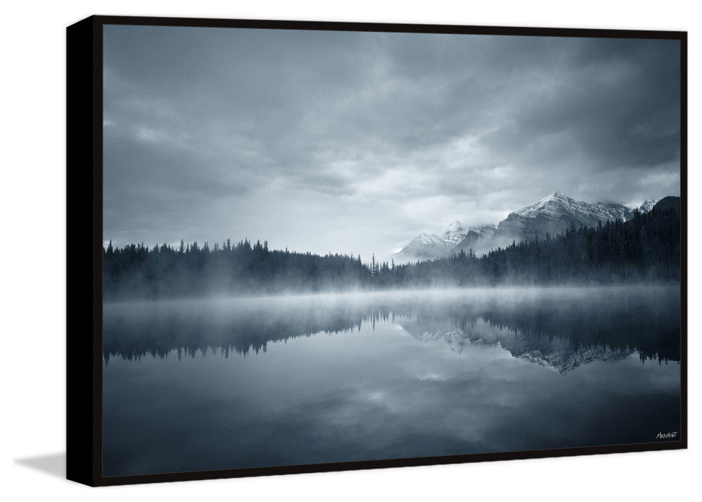 "Snowy Mountain Reflection" Floater Framed Painting Print on Canvas, 18x12