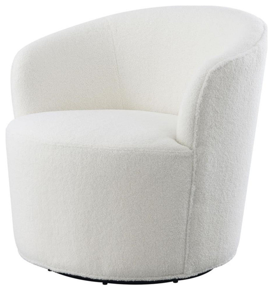 Pemberly Row Modern Fabric Upholstered Swivel Barrel Chair White