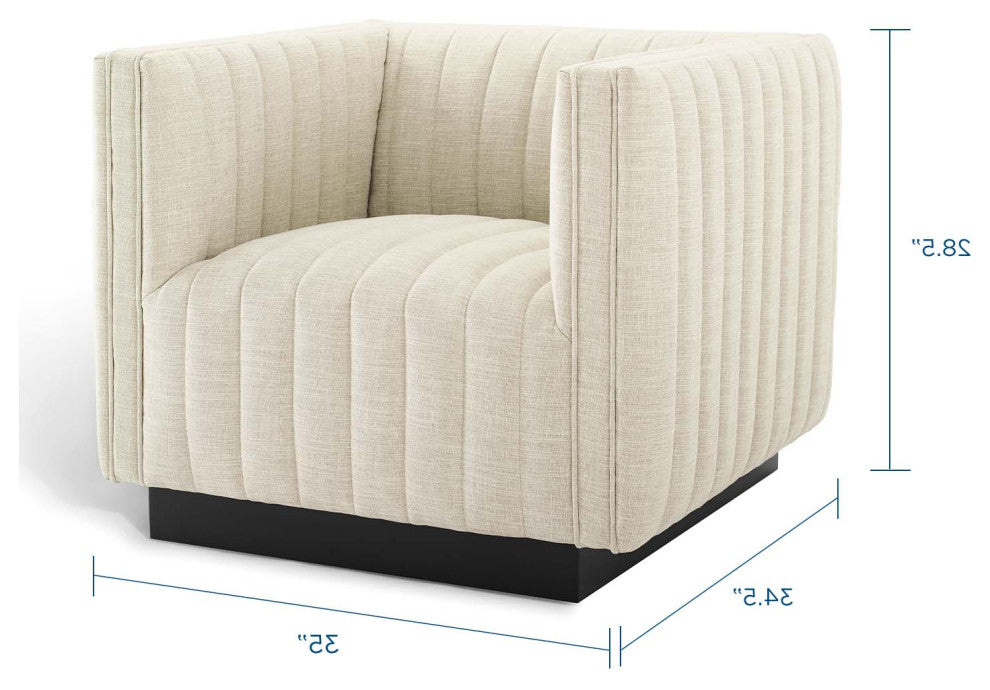 Tufted Armchair Accent Chair, Set of 2, Fabric, Beige, Modern, Lounge