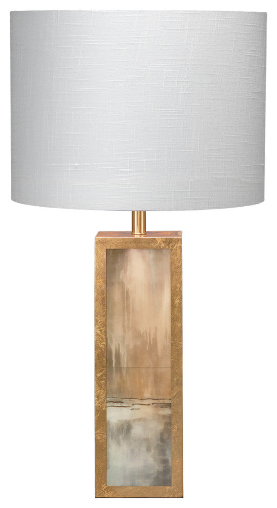 Cloudscape Table Lamp, Taupe and Slate Lacquer With Antique Gold Leafed Metal