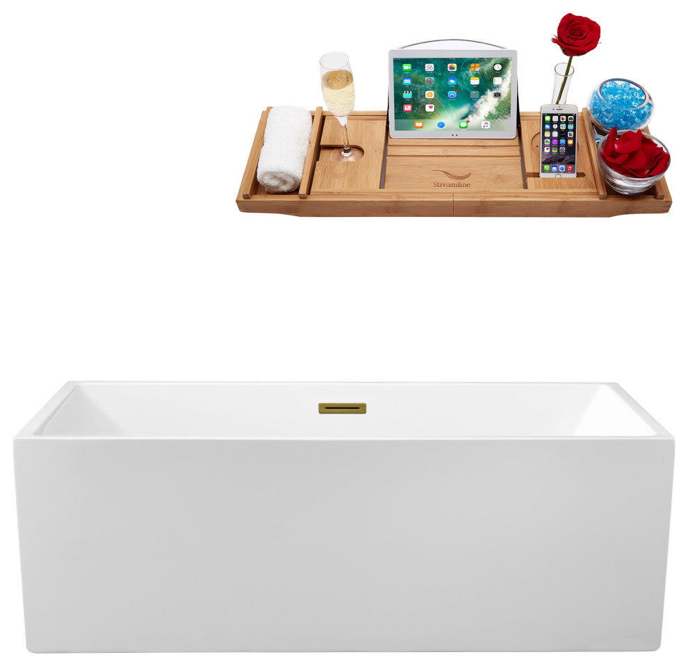 66" Streamline N260BGL Soaking Freestanding Tub and Tray With Internal Drain